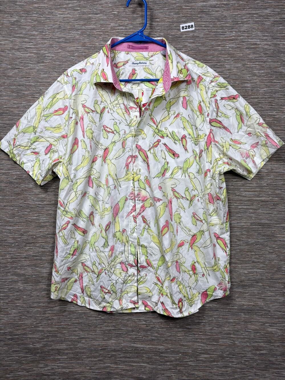 Tommy Bahama Mens Size L Parrot Print Hawaiian Camp Shirt Silk Blend Tropical
